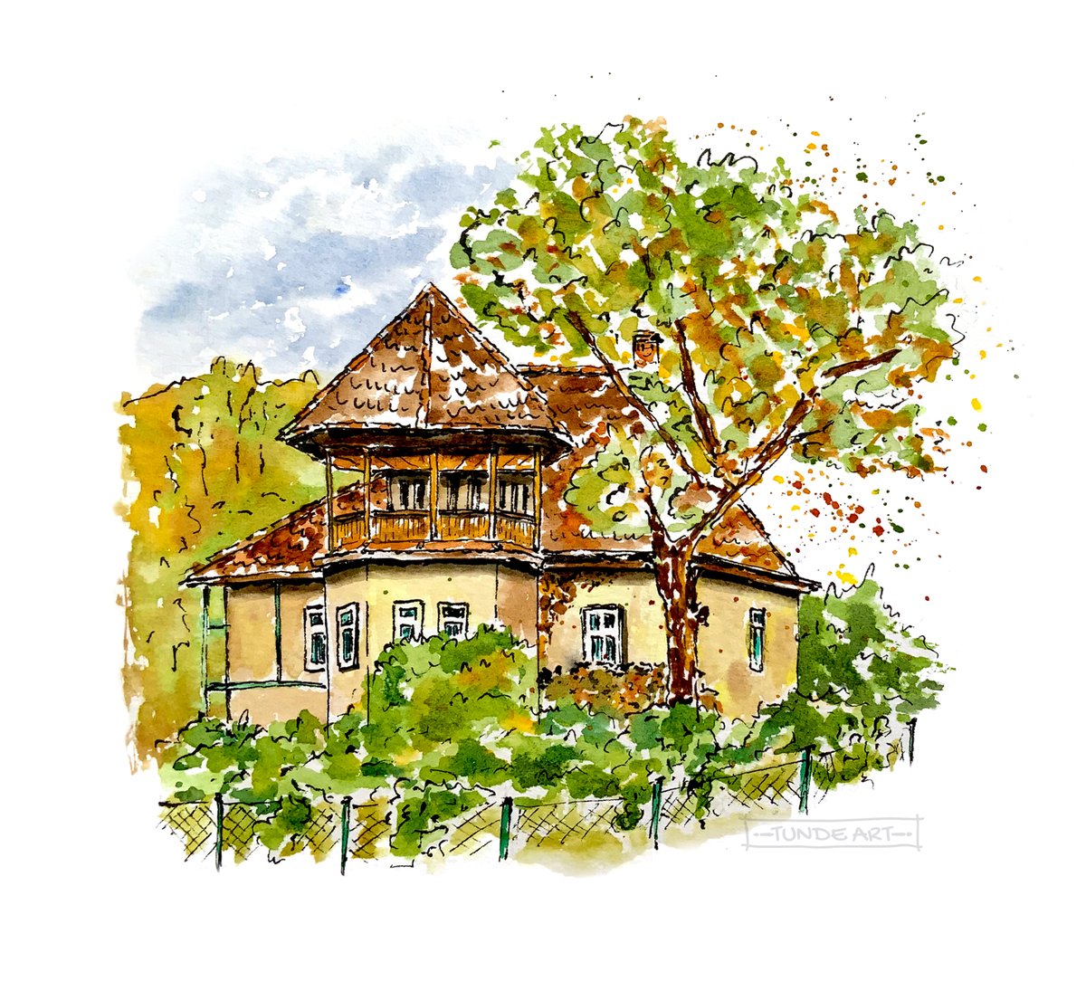 tunde_art's tweet photo. In the heart of #Transylvania there is a town called Sovata, kind of a hidden gem for #architecture lovers. This is a typical richly ornamented wooden villa. Time travelling to the beginning of the 20th century. 

#urbansketchers #mountains #szovata #erdely #sktechbook #sovata https://t.co/LsAIdVHY4w