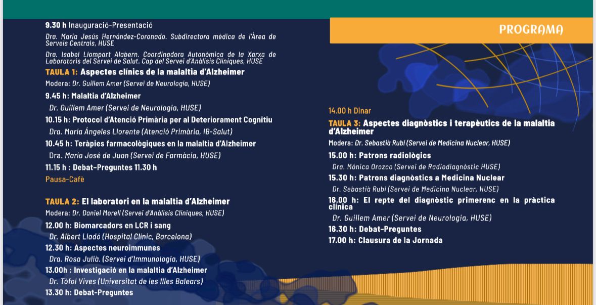 Hoy se ha celebrado la: "I Jornada multidiciplinària de deteriorament cognitiu: Malaltia d'Alzheimer" en <a href="/SonEspases/">HU Son Espases</a>

 ¡ Gracias a todos por la asistencia !