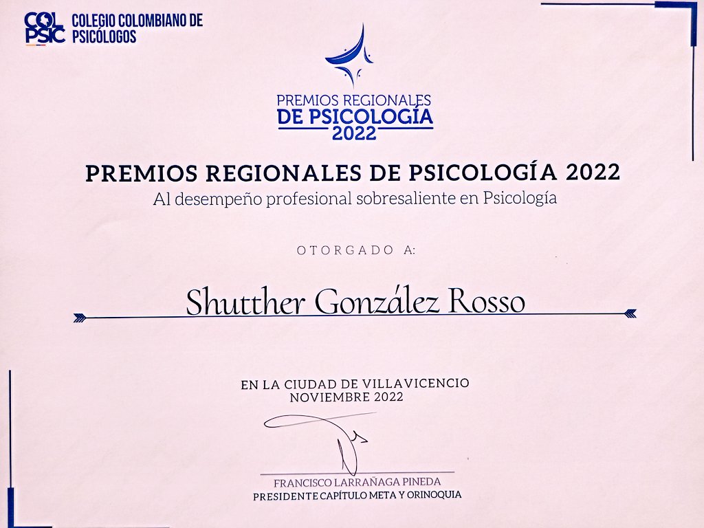 Con responsabilidad y compromiso recibo y comparto este reconocimiento del Colegio Colombiano de Psicólogos @COLPSIC