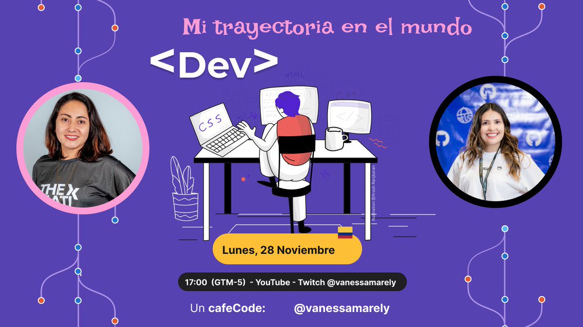 vanessamarely's tweet image. 📢 Agendate!!📅 este lunes 28 de octubre, @ManuCastrillonM me acompañara en la sección de #cafeCode, para contarnos sobre su trayectoria en el mundo Dev 🤩🤩

youtube: youtube.com/watch?v=ZlA1Oe…

Twitch: twitch.tv/vanessamarely

No se lo pierdan!!