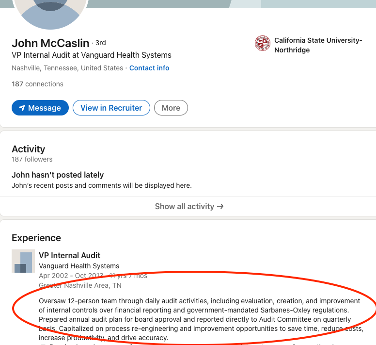 I knew this Fake Christian was a liar and a thief, and the tweet below proves it. Below, <a href="/jrmccasl/">John McCaslin</a> denies responsibility for controls.  In his LinkedIn, he trumpets the opposite.

Stealing from Medicare. Wow.

Oh, John McCaslin. Shame.