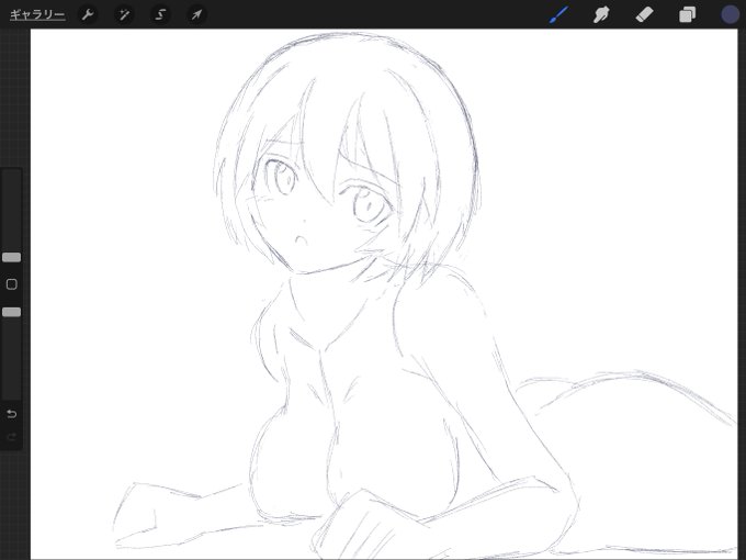 アタリ 兼 ラフ。

最近、デカパイ描きまくってるから程よい感じのパイ描く。 