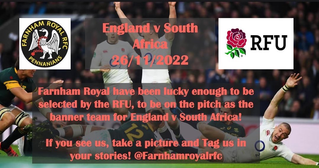 Farnham Royal Rugby Club (@farnhamroyalrfc) on Twitter photo We at Farnham Royal are delighted to announce that we have been selected as flag bearers for tomorrow’s England vs South Africa game at Twickenham!
A massive thanks goes to the <a href="/RFU/">Rugby Football Union</a> and Bucks RFU for providing us with this opportunity - we will enjoy every second of it!! We at Farnham Royal are delighted to announce that we have been selected as flag bearers for tomorrow’s England vs South Africa game at Twickenham!
A massive thanks goes to the <a href="/RFU/">Rugby Football Union</a> and Bucks RFU for providing us with this opportunity - we will enjoy every second of it!!