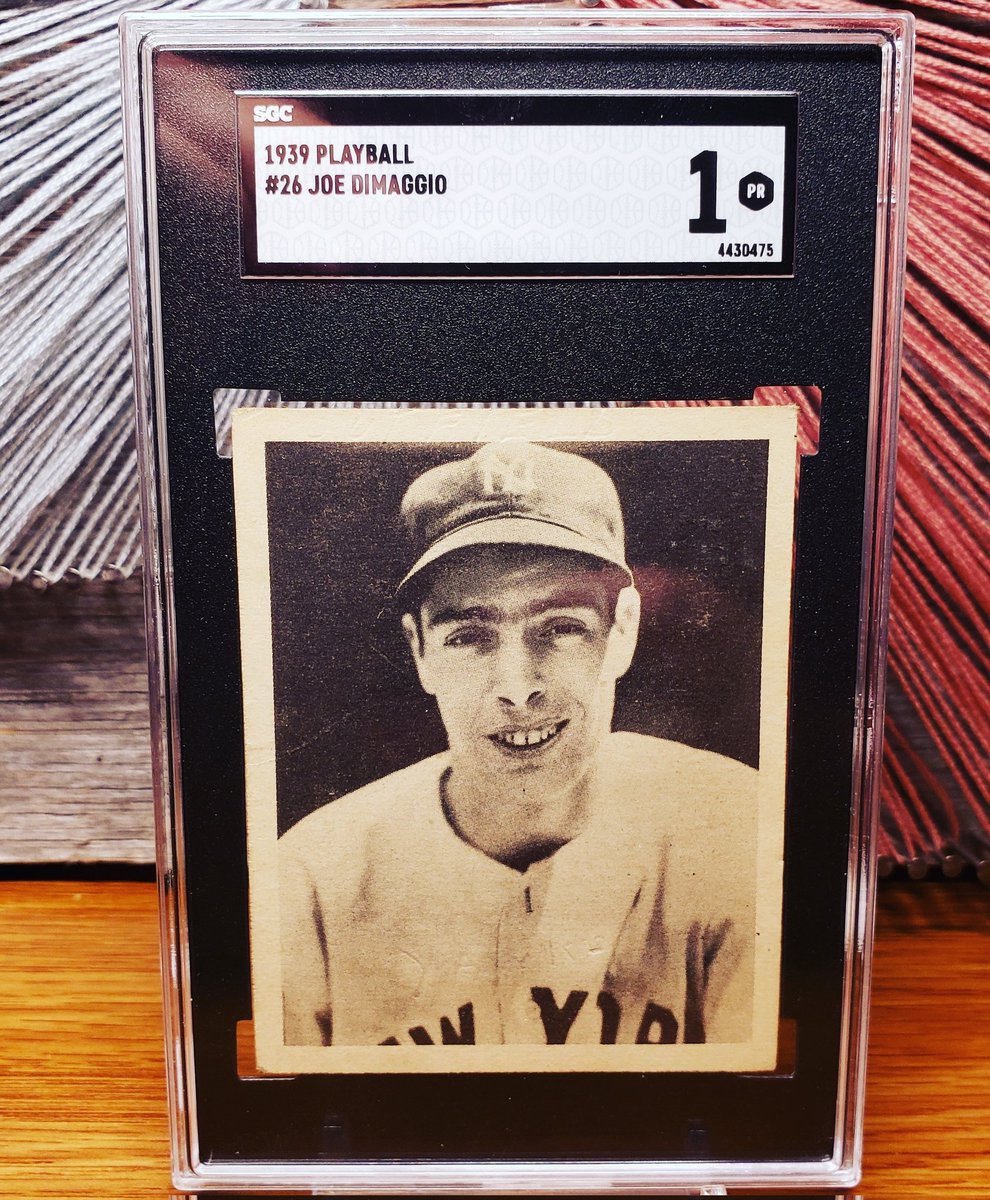 SconnEtradition's tweet photo. Happy Birthday to MLB HOFer and Yankees great Joe DiMaggio!! He was a 13x All-Star, 3x MVP, 9x WS Champ!! He also holds the MLB record 56 game hitting streak which may never be broken. Here is a great 39 Play Ball for the grade! #joedimaggio #gosgc #sgcgrading #newyorkyankees https://t.co/0hmkMui21c