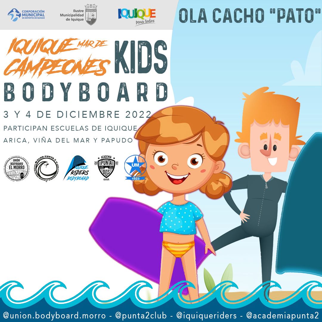 Cormudepi_Iqq's tweet photo. IQUIQUE MAR DE CAMPEONES #KIDS 🌊🌴
El 3 y 4 de diciembre desde las 8:00am se realizara un campeonato de #bodyboard infantil en el histórico barrio #ElMorro, playa Bella Vista, ola Cacho Pato, en el que asistirán escuelitas de #Iquique #Arica #ViñaDelMar #Papudo @IquiqueDeTodos https://t.co/9kK73oVP56