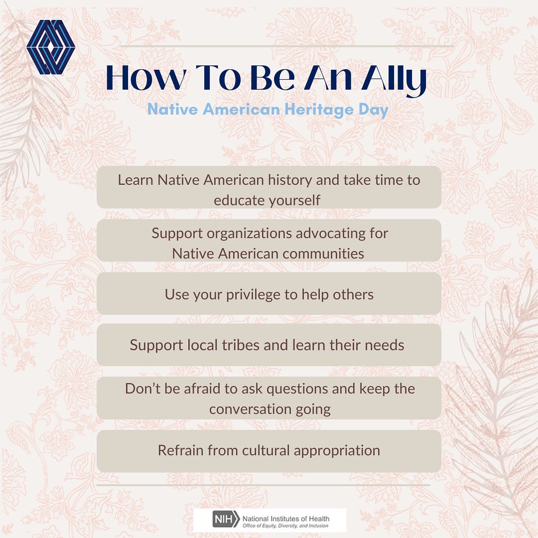 nova_unitas's tweet photo. In light of #NativeAmericanHeritageDay — Here are a few ways you can be a better ally to Native American and Indigenous people! 🤎🧡💙 https://t.co/R3oZz30Gwo