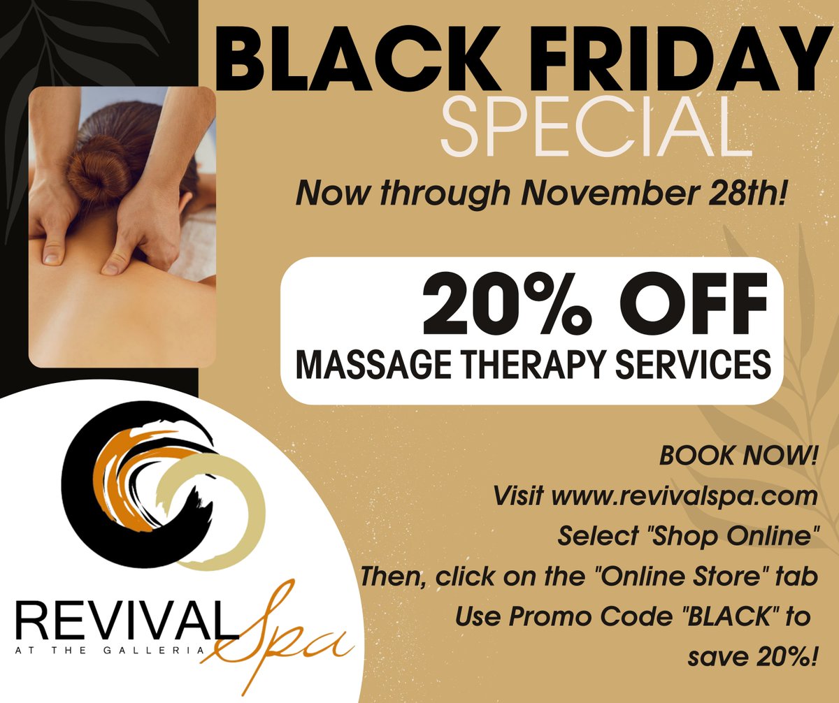 SAVE BIG now through November 28th! 20% off massage therapy services!

Take advantage of this deal and get some of your Holiday shopping taken care of 🎁