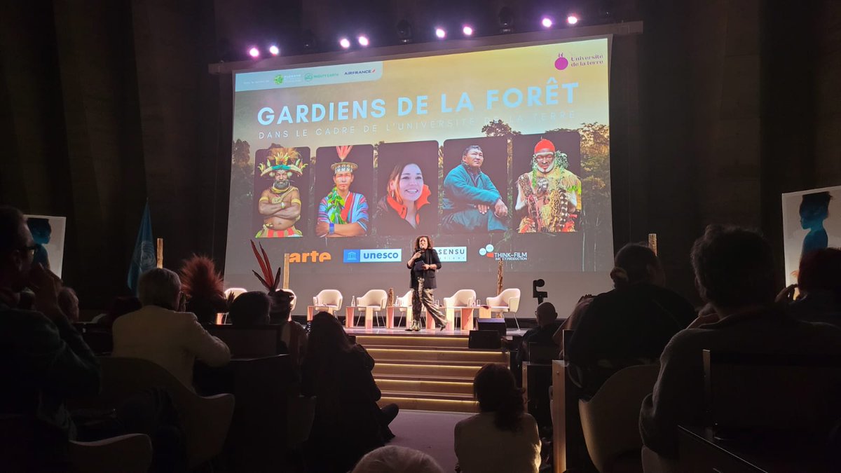 thinkfilmimpact's tweet photo. We are here in Paris at the "Gardiens de la Foret" event at @universiteterre with @mundiyakepanga, Benki Piyãko and Twyla Edgi-Masuzumi

@UNESCO
@ARTEfr
@LatoSensuProd https://t.co/R8VBntfkko