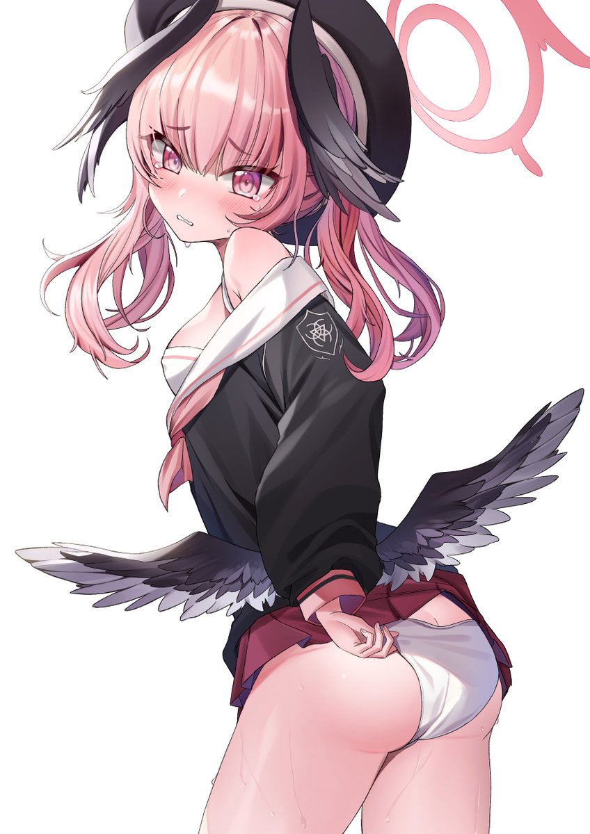 koharu (blue archive) 1girl pink hair solo wings hat head wings skirt  illustration images