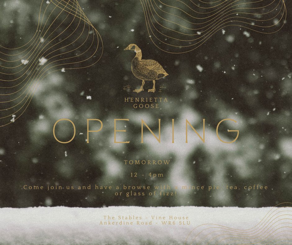 HenriettaGoose's tweet photo. We'll be throwing open the stable doors tomorrow, Saturday 26th November, for our first opening of the festive season! 🎉

Open 12pm - 4pm

Join us for a browse with a glass of fizz, tea, coffee and a mince pie! https://t.co/f2tt7mg9Ik