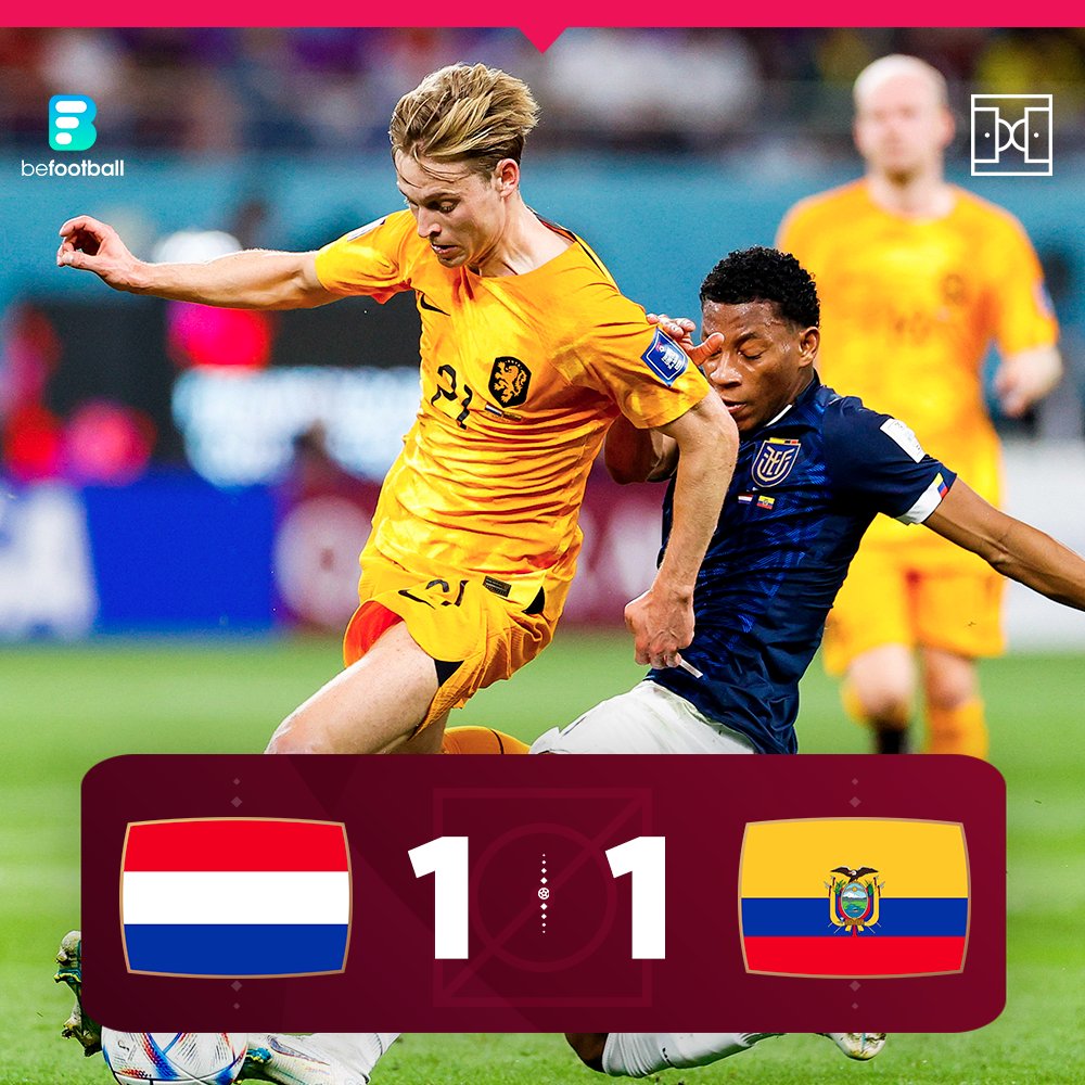 _BeFootball's tweet photo. ⏱ TERMINÉ - LES HOLLANDAIS SONT ACCROCHÉS ❌
Avec ce match nul, pas de changement au classement.
⚽️ '6 : Gakpo
⚽️ '49 : Valencia
#FIFAWorldCup | #NEDEQU https://t.co/WIB08asRD0