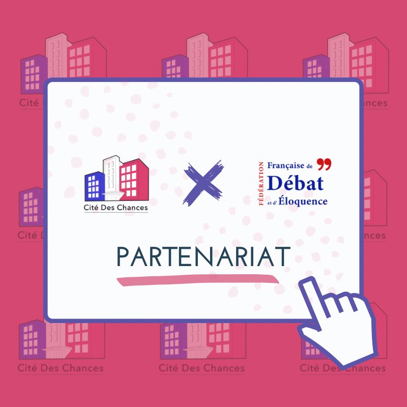 🤝 [#Partenariat] La Fédération Française de Débat et de l’Eloquence devient partenaire de Cité des Chances !

Cette entente permettra aux lycéens où intervient Cité des Chances de bénéficier de cours d’art oratoire et de se familiariser avec l’exercice du discours. 🗣️