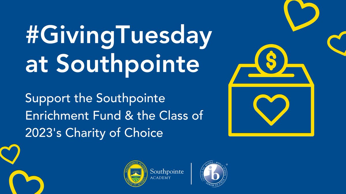 Southpointe Academy (@southpointea) on Twitter photo On Tuesday, November 29, join us for the opening day of the giving season; in support of the Class of 2023's charity of choice,  we will donate 10% of all funds raised to the @deltassist Toy Depot & Hamper Drive. Visit bit.ly/3ECJpM3 to learn more! 
#GivingTuesday On Tuesday, November 29, join us for the opening day of the giving season; in support of the Class of 2023's charity of choice,  we will donate 10% of all funds raised to the @deltassist Toy Depot & Hamper Drive. Visit bit.ly/3ECJpM3 to learn more! 
#GivingTuesday