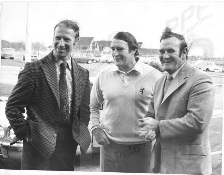 PetesPicPalace's tweet photo. Press photo - #WorldCup heroes No 10 - #England's Big Jack Charlton, seen c1978 at Walton golf club with Mal Allison &amp; his former boss at #Leeds Don Revie. Jack won 35 caps incl the #WC66 final but only a 5-yr int career ending in Mexico #WC70, with 6 goals usually from corners https://t.co/kCZ2D2NHuL