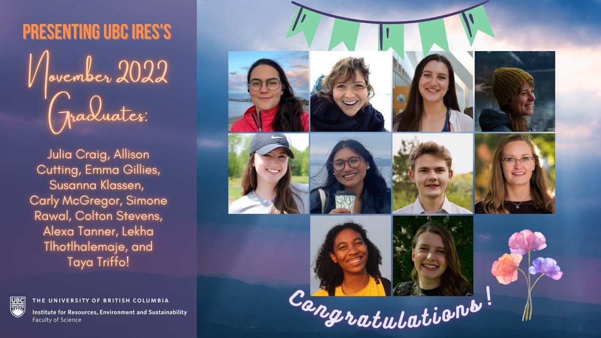 ubcires's tweet photo. Please join us in congratulating: 
🌟 @thebatmobike Allison Cutting @EmmaGillies14 @susanna_elsie @cl_mcgregor @simonerwl Colton Stevens @AlexaLTanner Lekha Tlhotlhalemaje and @TayaTriffo! 🌟

We’re proud of our newest cohort of graduates and wish them all well! https://t.co/9tQQACVHky
