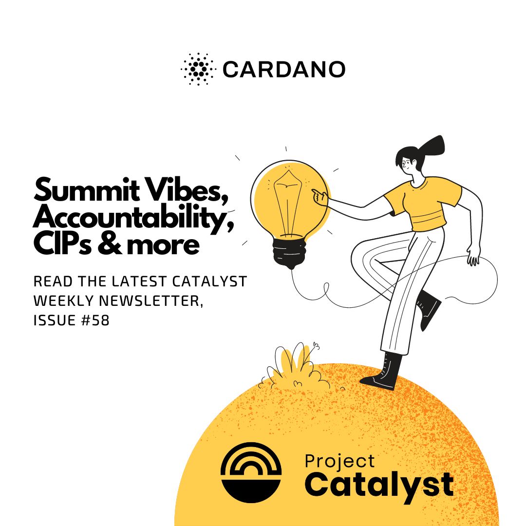 It's Friday, #Cardano 🍻

✅ Time to load insights from #ProjectCatalyst 🏗️

👉 #CardanoSummit2022 vibes, Accountability, CIPs &amp; more. Catch the latest updates via issue #58:

🔗 mailchi.mp/iohk/catalyst-…

Have a grand weekend ahead. 🌱 #ada $ada