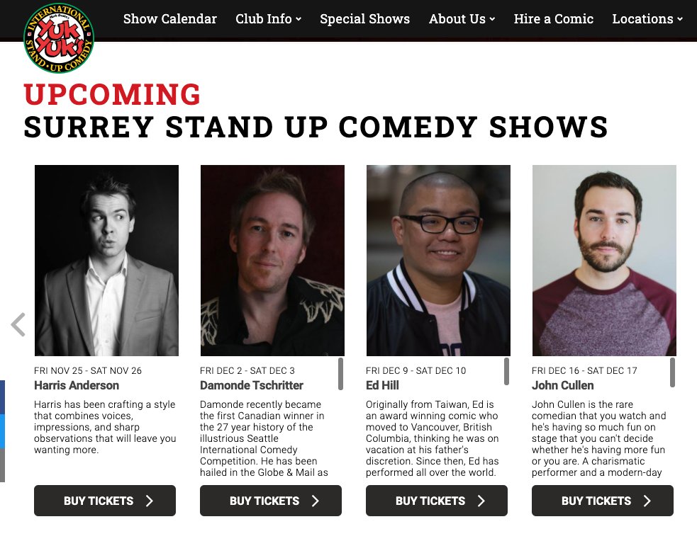 Solid #comedy lineup at <a href="/yukyuks/">Yuk Yuk's</a> Surrey in coming weeks. Shows are Friday/Sat at Cloverdale's Elements Casino  — so if you're sad about losing at slots, just laugh it off! :) 
Info: yukyuks.com/surrey

<a href="/cullenthecomic/">John Cullen</a> <a href="/Slimtschridy/">Damonde Tschritter</a> #comedy #SurreyBC