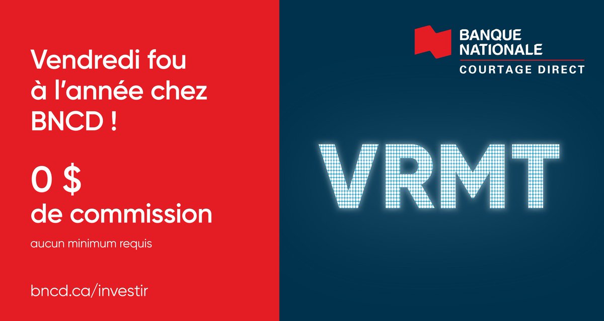 Banque Nationale (@banquenationale) on Twitter photo Au #VendrediFou comme le reste de l’année, profite de 0 $ de commission sur toutes (oui, toutes!) les transactions de courtage en ligne en tout temps avec Banque Nationale Courtage direct. OUI VRMT!
#InvestissementAutonome Au #VendrediFou comme le reste de l’année, profite de 0 $ de commission sur toutes (oui, toutes!) les transactions de courtage en ligne en tout temps avec Banque Nationale Courtage direct. OUI VRMT!
#InvestissementAutonome