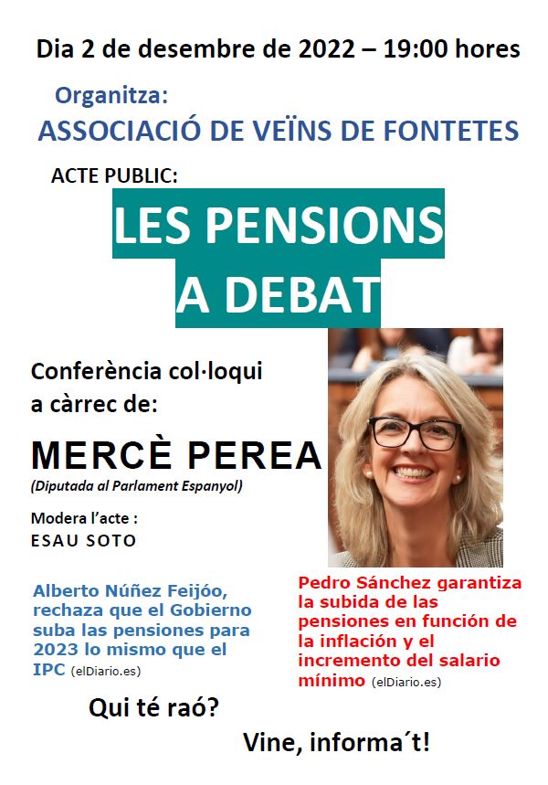 Las pensiones nos preocupan en Fontetes, el viernes día 2 te esperamos