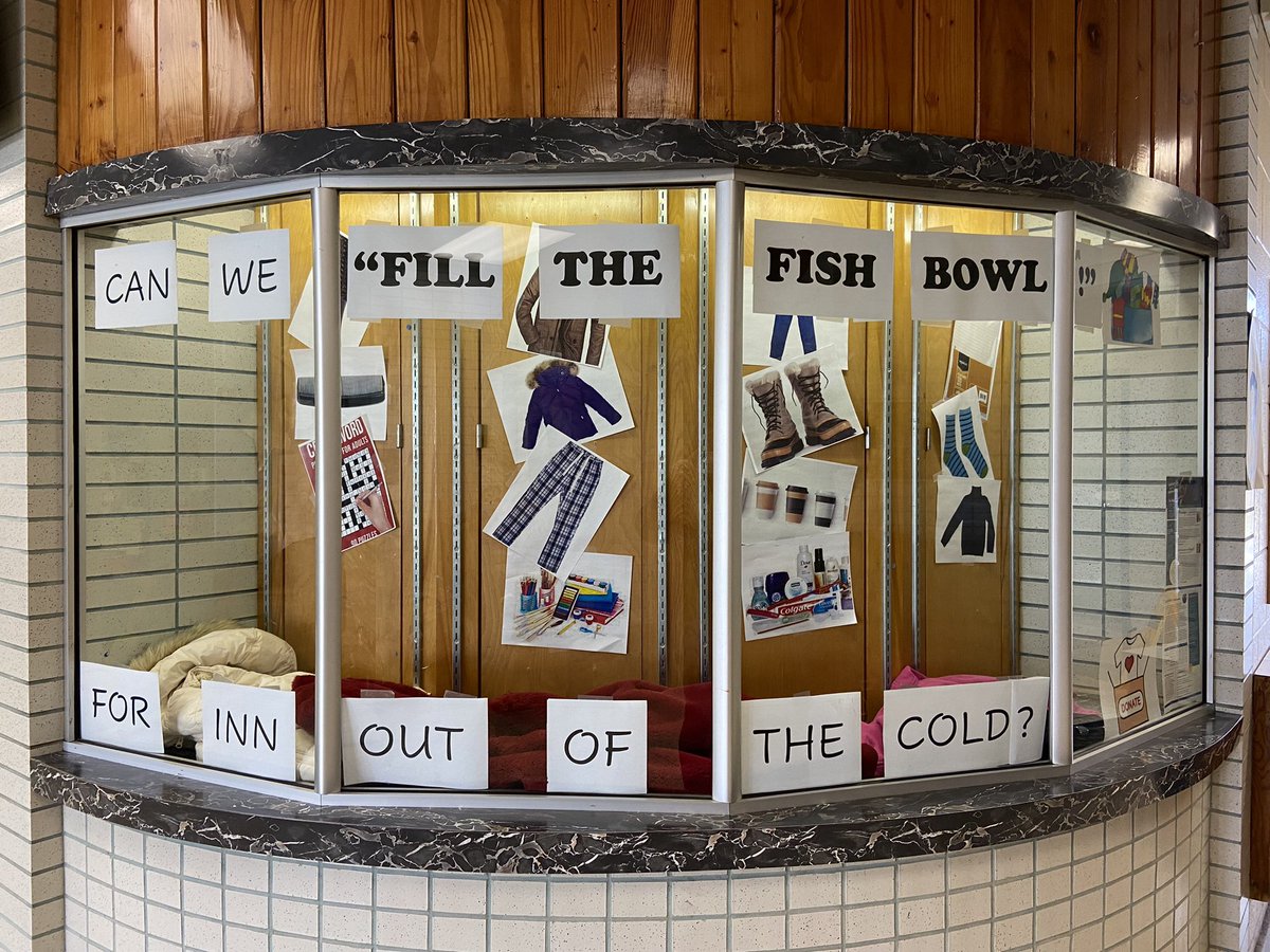 mossleymom's tweet photo. South Dorchester P.S. is ready to fill our “Fish Bowl” glass showcase for The Inn in St. Thomas. Please consider donating to support this deserving community organization this season. Donations will be accepted from Nov. 28-Dec. 16. #sdstampeders #innoutofthecold #tvdsb https://t.co/MNJdYejLZg