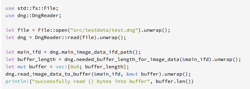 Just released a first version of a pure rust library for reading / writing DNG files providing access to the raw data in a zero-copy friendly way. 
github.com/apertus-open-s…
Documentation: docs.rs/dng/latest/dng/