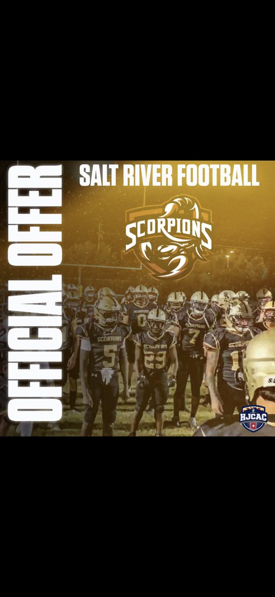 After an amazing Conversation with @SMJaguarsCoach I am happy to Announce I have received my first offer from <a href="/SaltRiverFB/">Salt River Scorpions JUCO Football</a> Thank you so much for the opportunity! <a href="/thee_coachhorne/">Coach Alec Horne</a> @MVGridironCLB @MVRocketsFB <a href="/MVRocketsAZ/">Moon Valley Sports</a> #FamilyBusiness #WARTogetherWINTogether