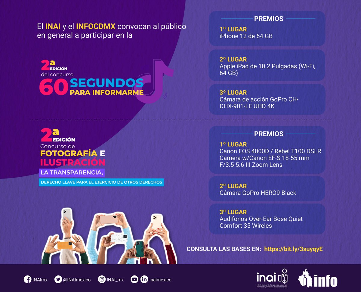 ComiteCPC's tweet photo. 👉Los concursos tienen como objetivo mostrar e identificar aspectos que se consideren relevantes de la transparencia y el acceso a la información, protección de datos personales o gobierno abierto. https://t.co/dYrMCeSykf
