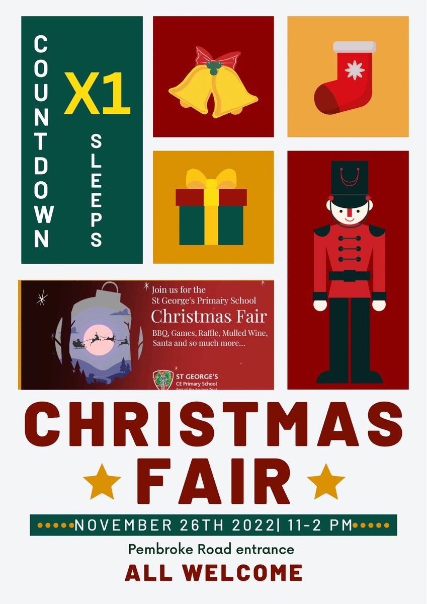 StGeorgesSchBic's tweet photo. The moment we have been waiting for β¦ OUR MORE SLEEP. Father Christmas π
is ready, the ELVES are ready, the REINDEER are readyβ¦ must mean one thingβ¦ ST GEORGEβS WINTER FAIR IS READY! 11-2pm Saturday, 26 November 22. ALL WELCOME #somethingforeverone https://t.co/Bj0RTZOGUu