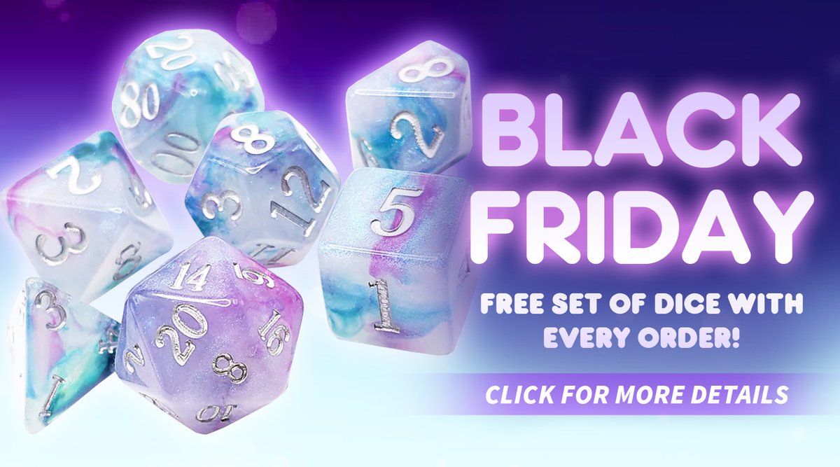 Use the code BLACK FREEDAY to get a free set of awesome dice with every order. 15 different free sets to choose from. Learn more about our Black Friday/Cyber Monday promotion here:
darkelfdice.com/blogs/news/bla…
#freedice #dnddice #dice #ttrpg