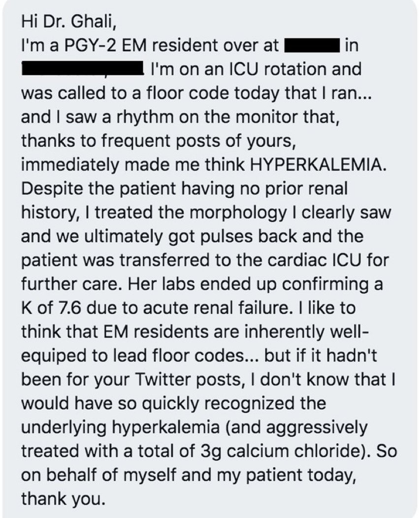 Here’s a message that was sent to me by an ER resident physician in training who saved a patient’s life half way across the country from me. When people ask “why teach on social media?” This is why.