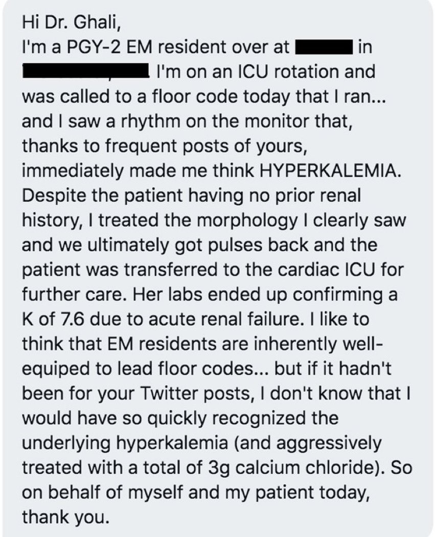Here’s a message that was sent to me by an ER resident physician in training who saved a patient’s life half way across the country from me.

When people ask “why teach on social media?” 

This is why.