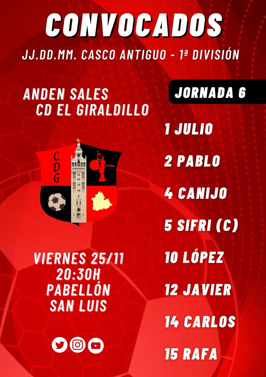 Lista de convocados para el encuentro correspondiente a la sexta jornada de liga. ¡Vamos Giraldillo! #GirandoJuntos