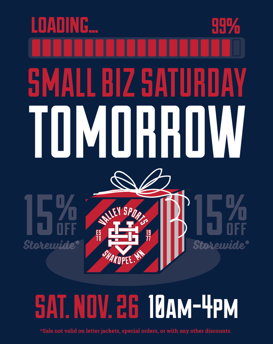 ValleySports102's tweet photo. Eeeeek! It's TOMORROW! Join us from 10am-4pm tomorrow (Saturday) for Small Business Saturday. You won't regret it! #SBS #ShopSmall https://t.co/8PXNWX1UtB https://t.co/BFnPXstSib