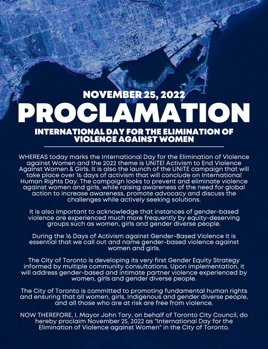 TorontosMayor's tweet image. An unacceptable fact: more than 4 in 10 women in Canada have experienced some form of intimate partner violence in their lifetime.

On the International Day for the Elimination of Violence against Women we reaffirm our commitment to preventing violence against women and girls.