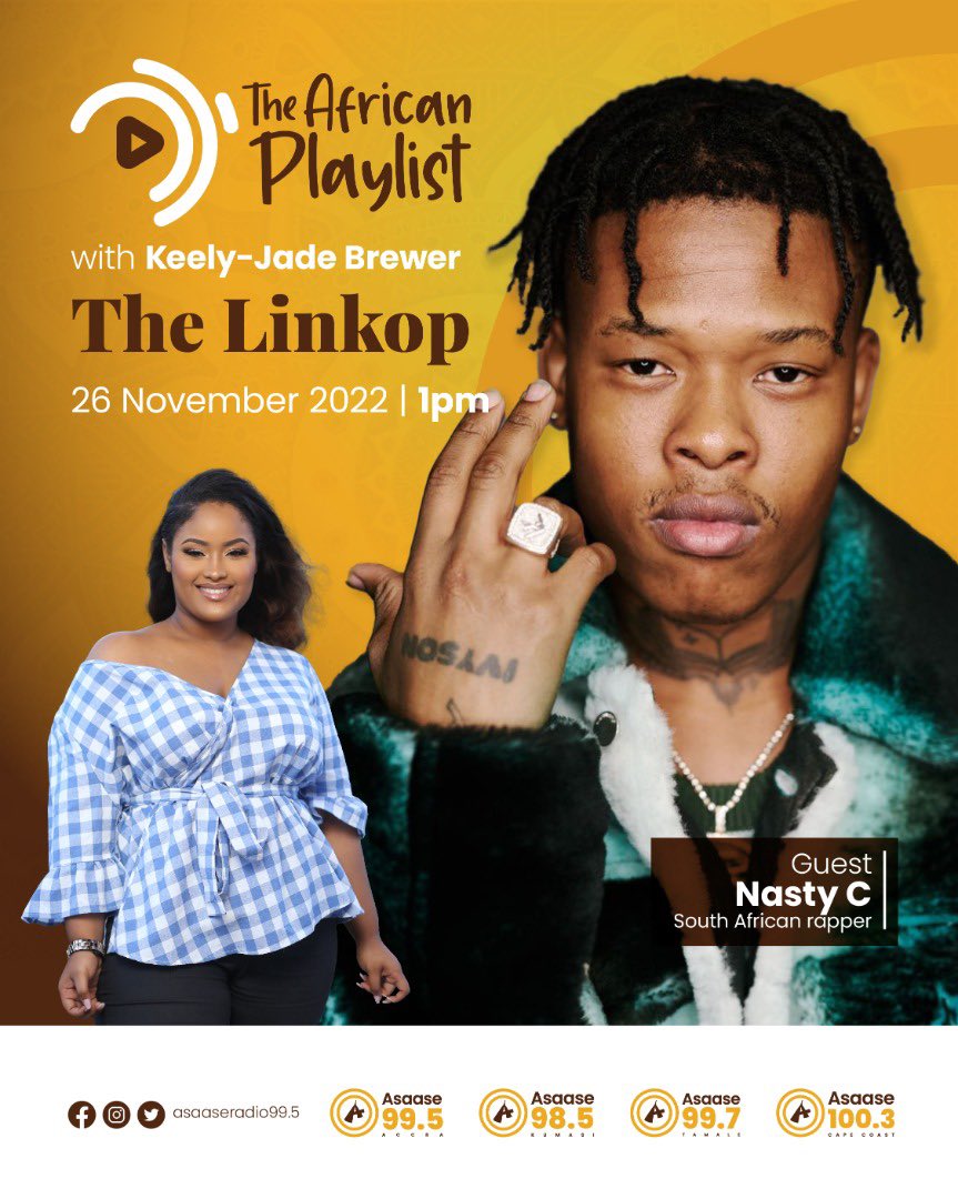 We’re hanging out with rapper @Nasty_CSA tomorrow on #TheAfricanPlaylist🔥🔥🔥

Join MzKeekie at 1pm. Don’t miss it.

#AsaaseRadio