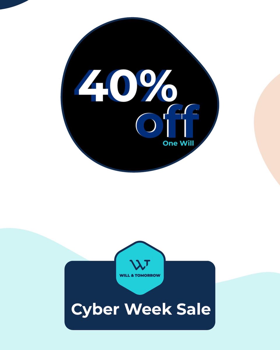 WillandTomorrow's tweet photo. With Will &amp; Tomorrow, making a will is a simple, easy, affordable process. Don’t wait until it’s too late.

Take advantage of our Cyber Week Sale - Coupons are pre-loaded so just click link and choose One Will at 40% off or Two at 90% off the second! https://t.co/c236KlrJ4u https://t.co/qg0FCYCmwU