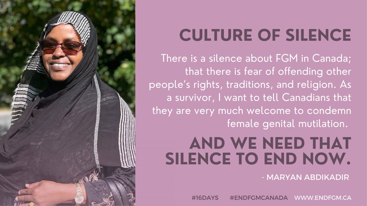 CanadaFgm's tweet photo. Talk about it.
Female Genital Mutilation/Cutting is not a religious or cultural issue. FGM/C is a human rights abuse and we need to talk about it.
United, we can end the culture of silence.

#16Days #EndFGM #EndFGMCanada #OurIssueToo #HumanRights #EndingGBV #16daysofaction https://t.co/pcpL3AG55x