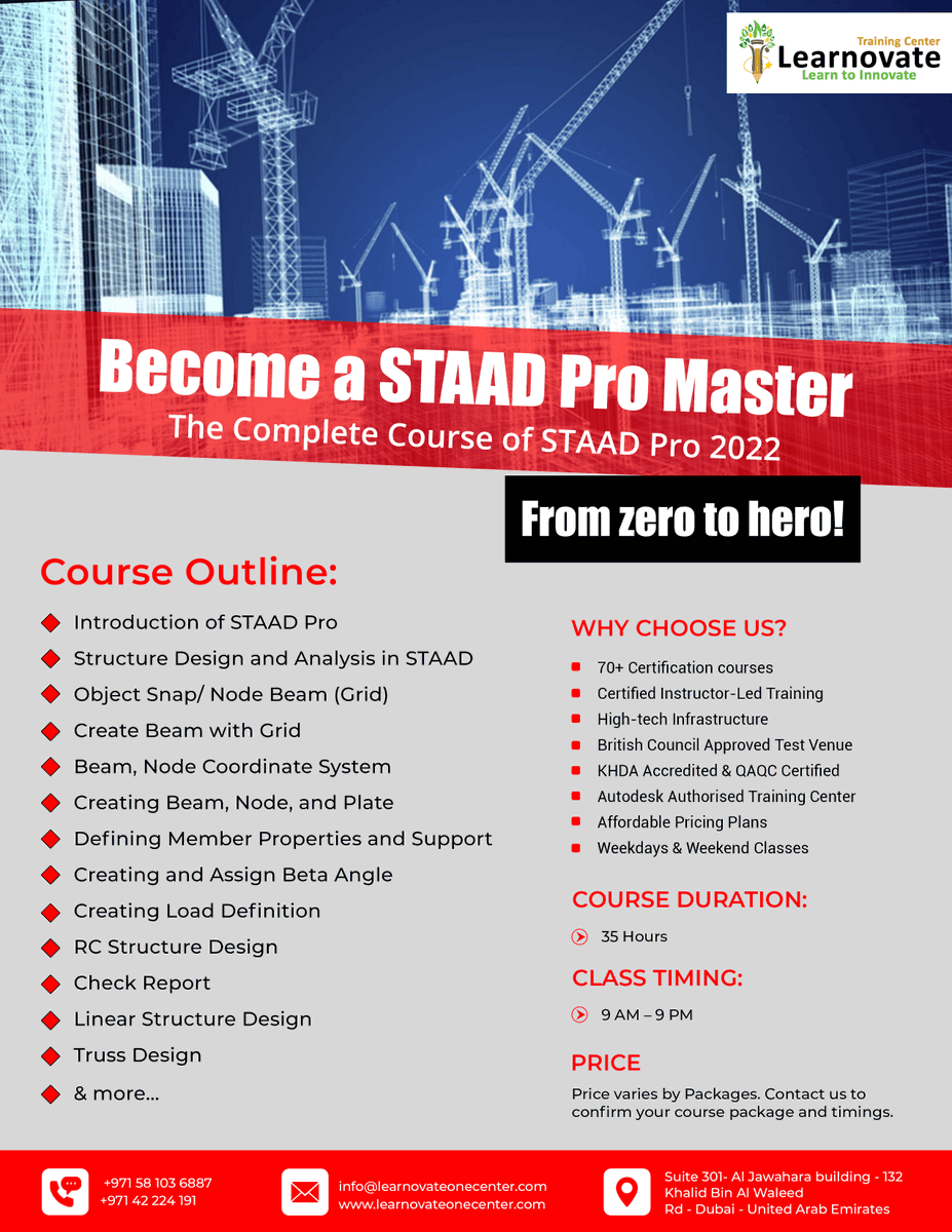 Learnovateone's tweet photo. The Complete Course of STAAD Pro 2022: From zero to hero!
Become a STAAD Pro Master. Call us or visit our website for more details.

Mobile:- 0581036887
Email:- info@learnovateonecenter.com
Website:- https://t.co/Hwdxu4XcWr
#StaadPro #Staadprocourse #Staadprotraining #dubai https://t.co/zsGc7t39FG