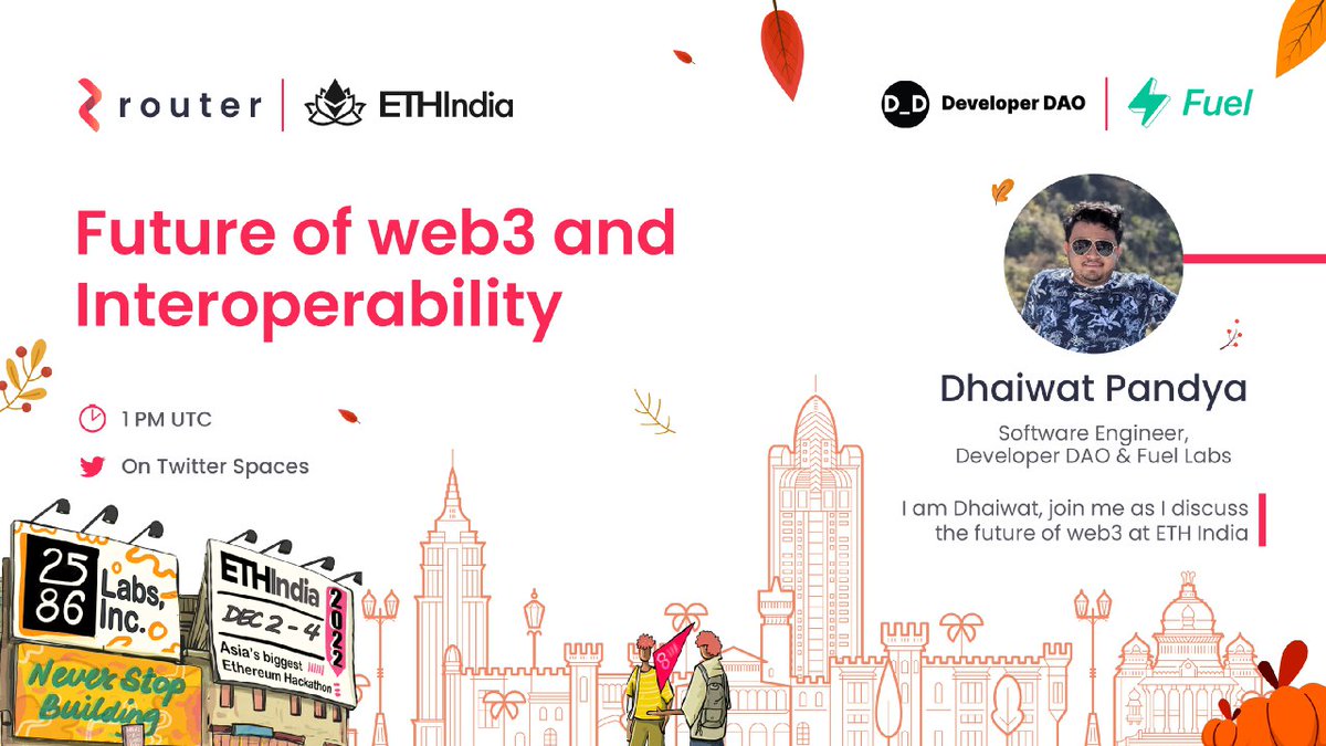 routerprotocol's tweet image. Dhaiwat Pandya, Software Engineer, DeveloperDAO and Fuel Labs will be joining us for the Twitter spaces, to discuss the future of web3 🌟

Are you tuning in? 

⏰Set your reminder: 

#ETHIndia #RouterProtocol #DeveloperDAO #FuelLabs 
@dhaiwat10