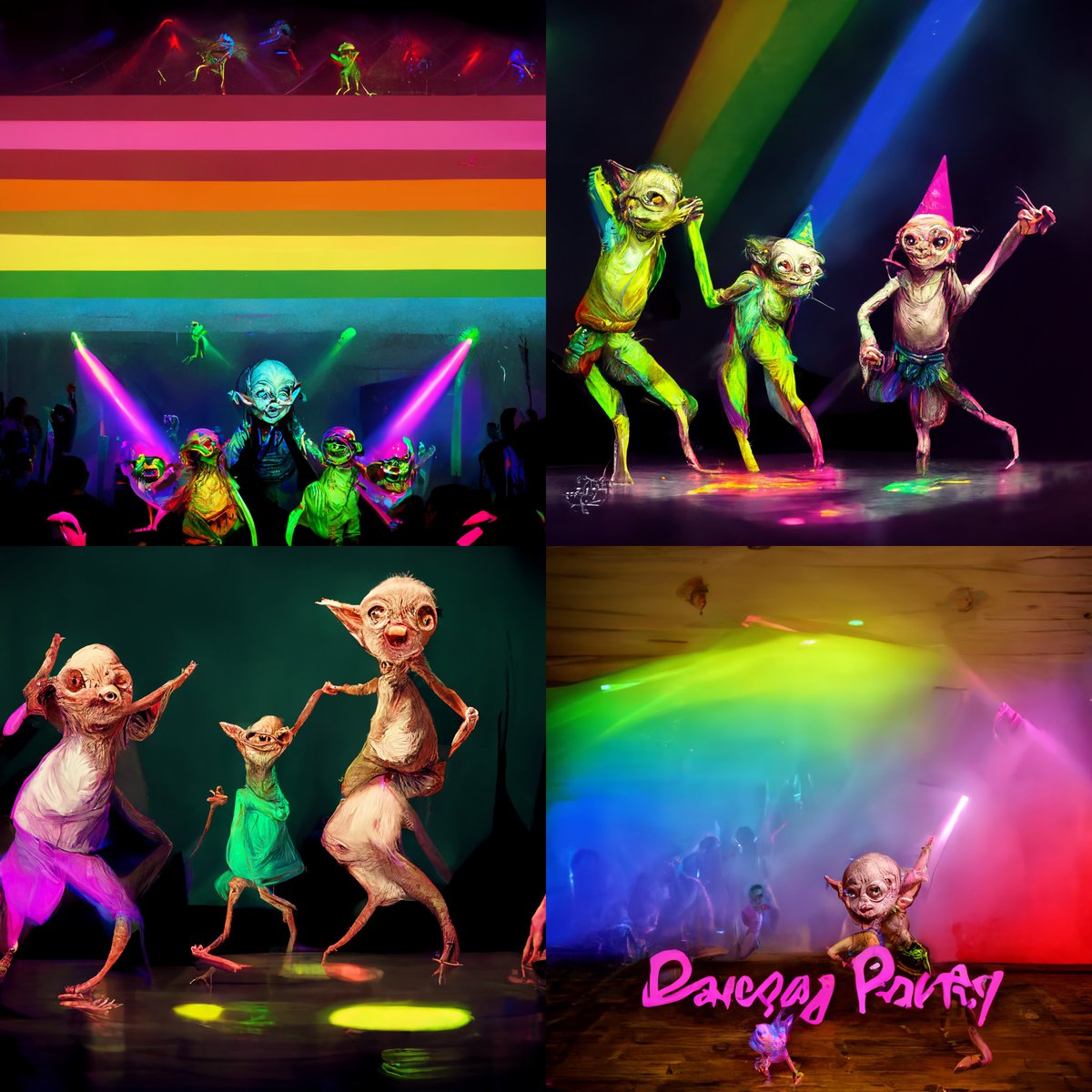 AutoLifehacker's tweet image. Bitch knows how to party

Prompt: &quot;Smeagol&apos;s Rainbow Rave Dance Party&quot; #LordOfTheRings #ClubKidSmeagol #MidJourney #AI #AIArt #GenerativeArt