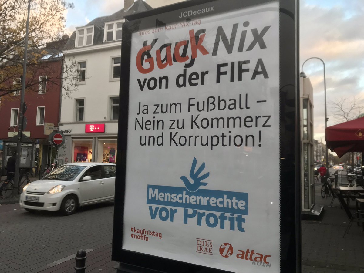 AttacKoeln's tweet photo. #BoycottQatar2022 #nofifa #Katar2022 #Menschenrechte #kaufnixtag #BuyNothingDay #Corruption #kommerz https://t.co/7PMyuRVVhy