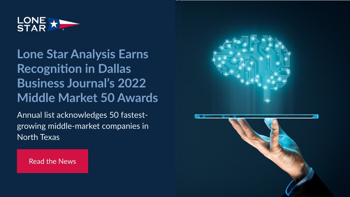 LoneStarAnalysi's tweet photo. Since it's #fbf, we're reflecting on just a few months ago... we were named Dallas Business Journal’s 2022 Middle Market 50 Awards. We're thankful to be part of the fastest-growing middle-market companies in North Texas. https://t.co/N176oL42FH
#middlemarket50 #companygrowth https://t.co/WT4RhsbaA6