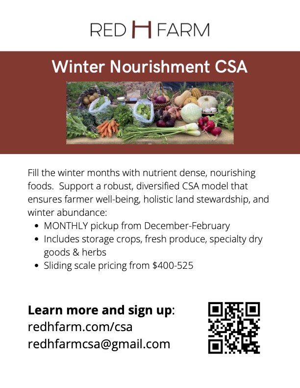 The Cultural Conservancy (@tccnativeland) on Twitter photo We're excited to partner with Red H Farm, a small woman-owned agroecological farm in Sebastopol! Red H is offering a winter nourishment CSA and we are partnering with them to distribute donated solidarity shares to Native community. Learn more + support: redhfarm.com/csa We're excited to partner with Red H Farm, a small woman-owned agroecological farm in Sebastopol! Red H is offering a winter nourishment CSA and we are partnering with them to distribute donated solidarity shares to Native community. Learn more + support: redhfarm.com/csa