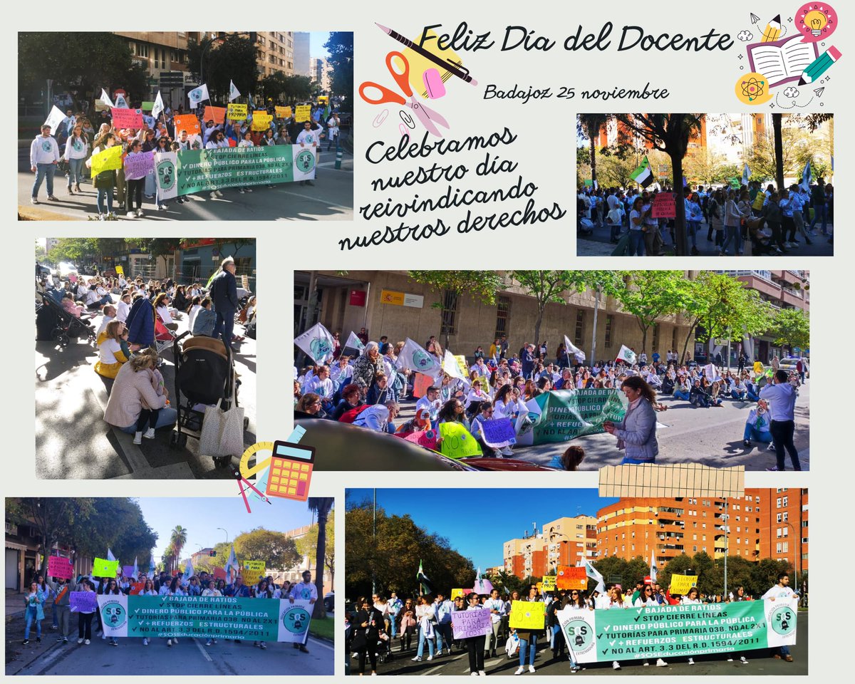 Maestros y maestras de la especialidad de educación primaria, 038, de Extremadura celebran el Día del Docente llenando las calles de Badajoz.
#CadaDocenteSuEspecialidad
#tutoriasparaprimaria
#NoAl2x1
#BajadaDeRatio
#adaptar33RD15942011
#165diasparaverano 
<a href="/GFVara/">Guillermo Fdez Vara</a> <a href="/famayaf/">FranAmaya</a>