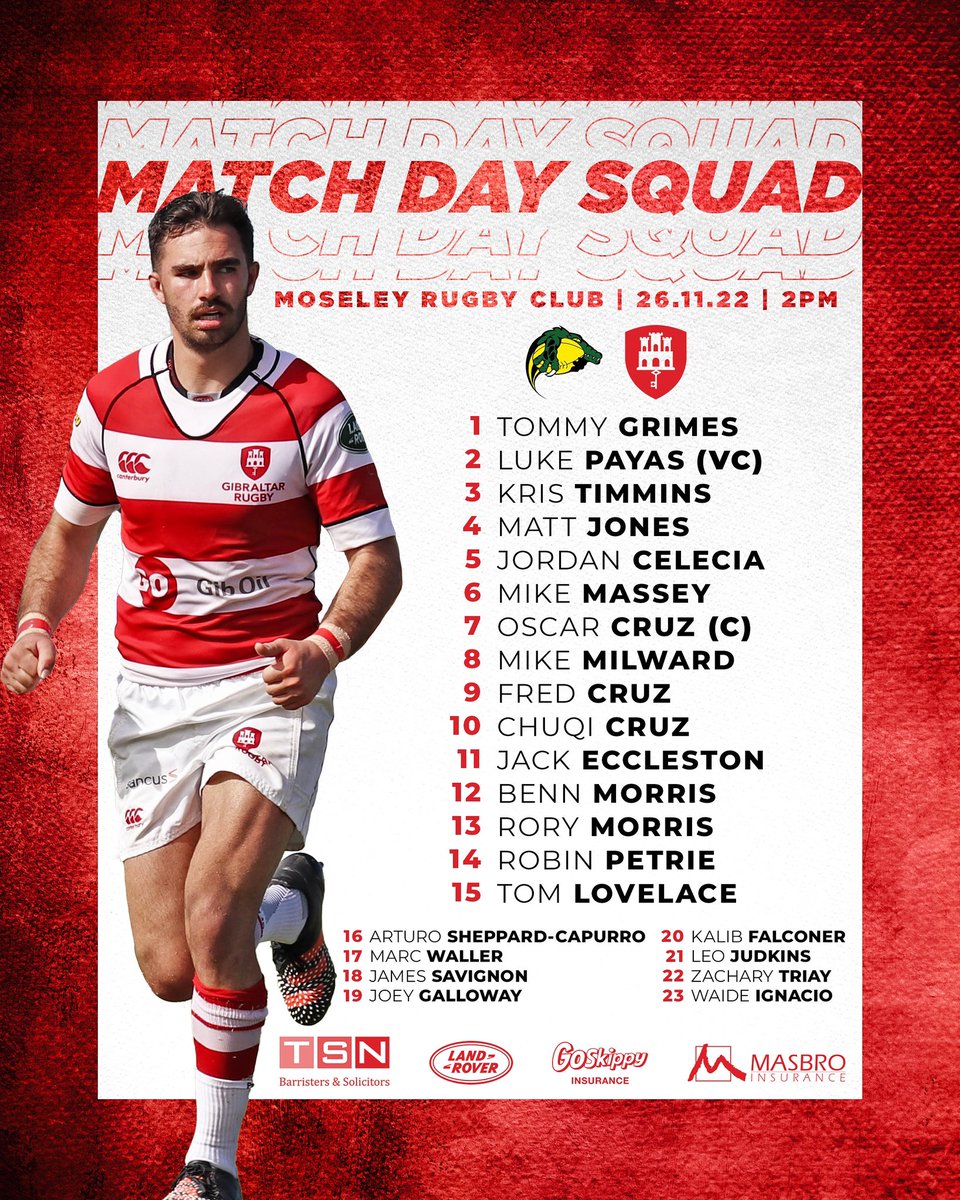 GibraltarRugby's tweet photo. Our squad for tomorrows game 🆚 Jamaica has been named! 🇬🇮 💪

#RedWhiteAndProud 🔴⚪️

#GibraltarRugby 

#WorldRugby #Rugby #Gibraltar https://t.co/Efrdpjx4ld