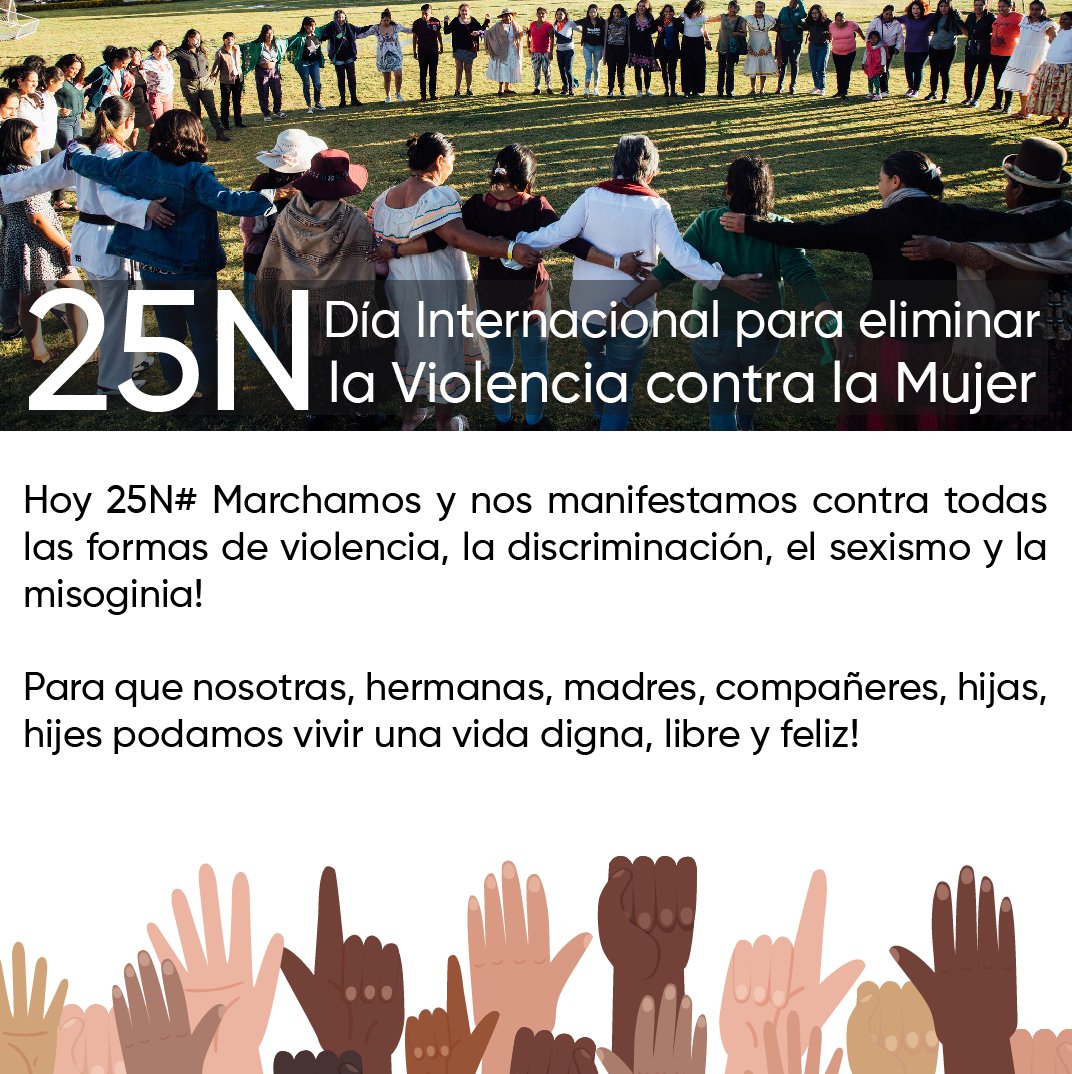 Hoy, Día Internacional para Eliminar la Violencia contra la Mujer, marchamos y nos manifestamos contra todas las formas de violencia, la discriminación, el sexismo y la misoginia! 
Para que nosotras, hermanas, madres, compañeres, hijas, hijes podamos vivir una vida libre y feliz!