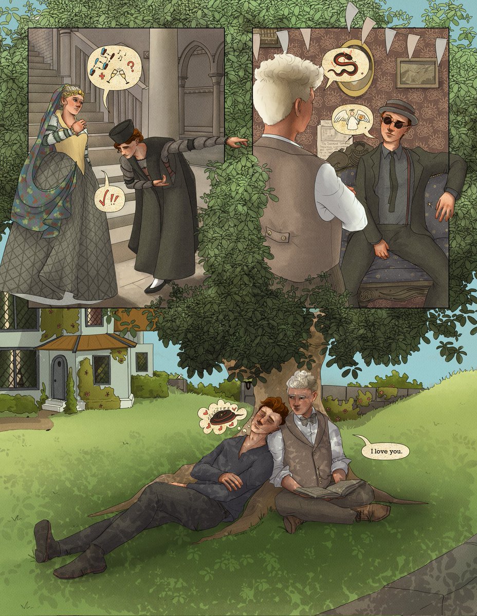 cassie_ohpeia's tweet photo. I have really loved having the chance to be part of the @OurSideZine series and the Queer Enough edition was such a good idea. This was my comic celebrating multiattraction ❤️ individual panels in thread 

#ineffablehusbands #GoodOmensFanArt https://t.co/tbaEIZxdOH