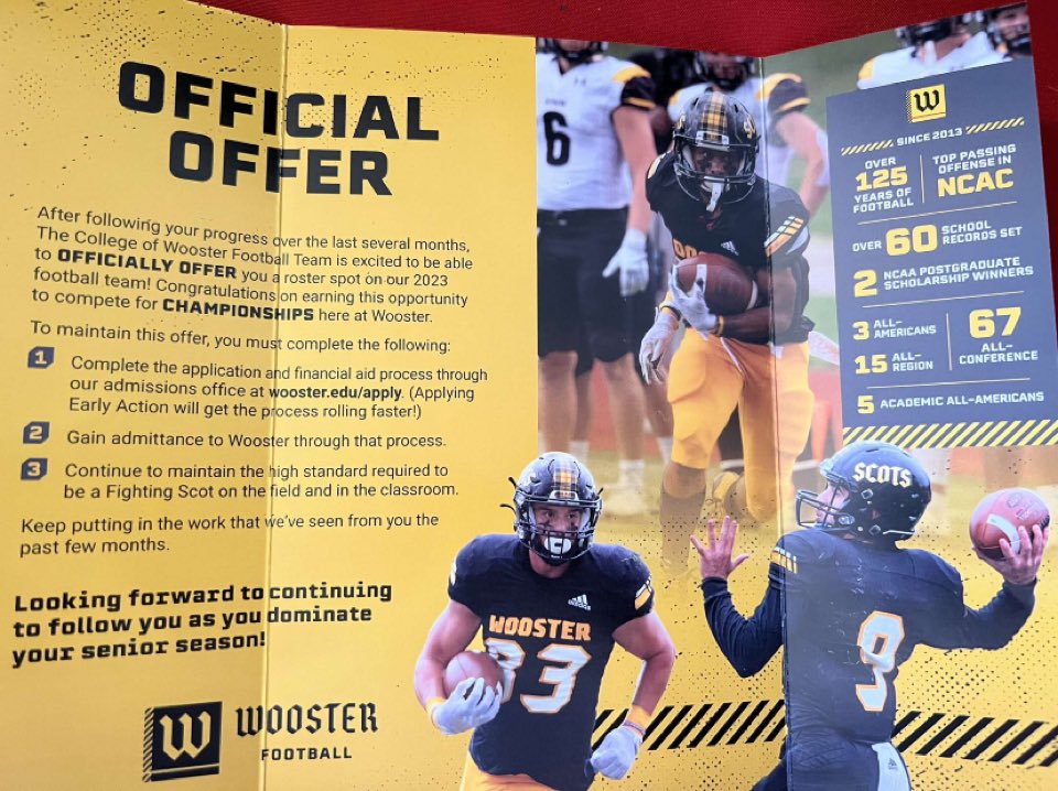 DominicDeMeo's tweet photo. I am blessed to receive my first official offer from The College of Wooster @Coach_Colaprete @Coach_Pitts74 @TaylorGriffins @MIexposure @Foreign__Tino #GoScots https://t.co/x3pwjyHolV