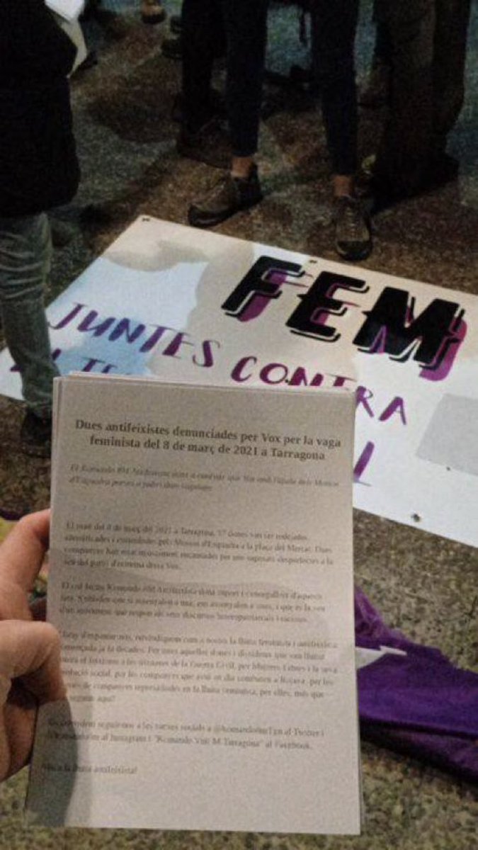 Fem públic que VOX TGN ha denunciat a dues feministes en el marc de les accions contra la seva seu el passat 8 de març de 2021.
👇👇
<a href="/komando8mTgn/">Komando8m TgnAntifa</a> 

#mesfeminsme