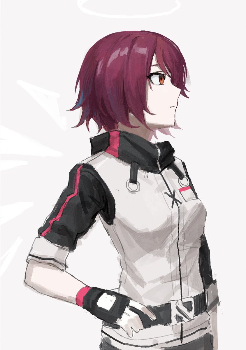 exusiai (arknights) 1girl solo red hair short hair gloves jacket fingerless gloves  illustration images